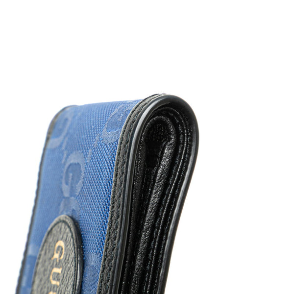 グッチ GGナイロン オフザグリッド コンパクトウォレット 二つ折り財布 625574 ブルー ブラック ナイロン レザー レディース GUCCI 【中古】