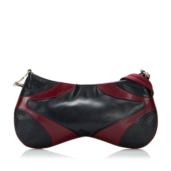 プラダ パンチング ワンショルダーバッグ ハンドバッグ ブラック パープル レザー レディース PRADA 【中古】