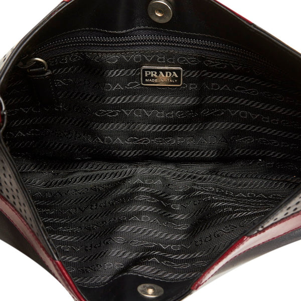 プラダ パンチング ワンショルダーバッグ ハンドバッグ ブラック パープル レザー レディース PRADA 【中古】