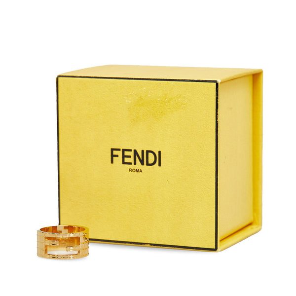 フェンディ ワイドバンド リング 指輪 #M ゴールド メッキ レディース FENDI 【中古】