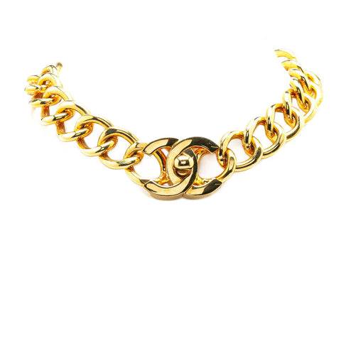 シャネル ターンロック ココマーク チェーン ネックレス ゴールド メッキ レディース CHANEL 【中古】