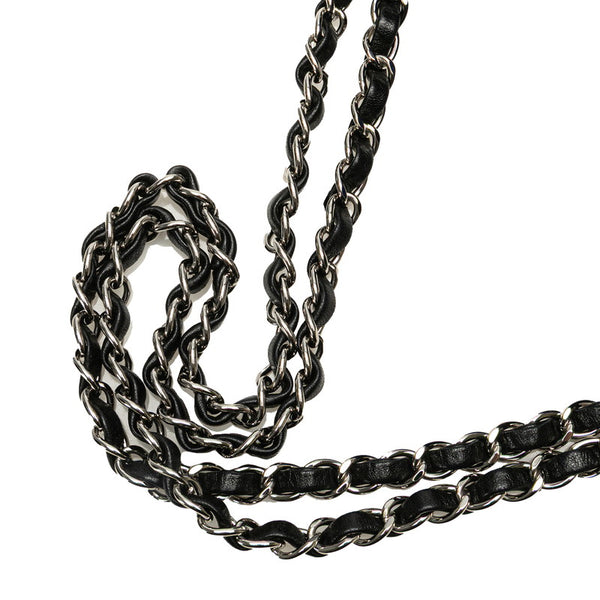 シャネル ココマーク チェーン ショルダーバッグ ハンドバッグ ブルー ブラック レザー コットンジャージ レディース CHANEL 【中古】