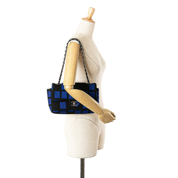 シャネル ココマーク チェーン ショルダーバッグ ハンドバッグ ブルー ブラック レザー コットンジャージ レディース CHANEL 【中古】