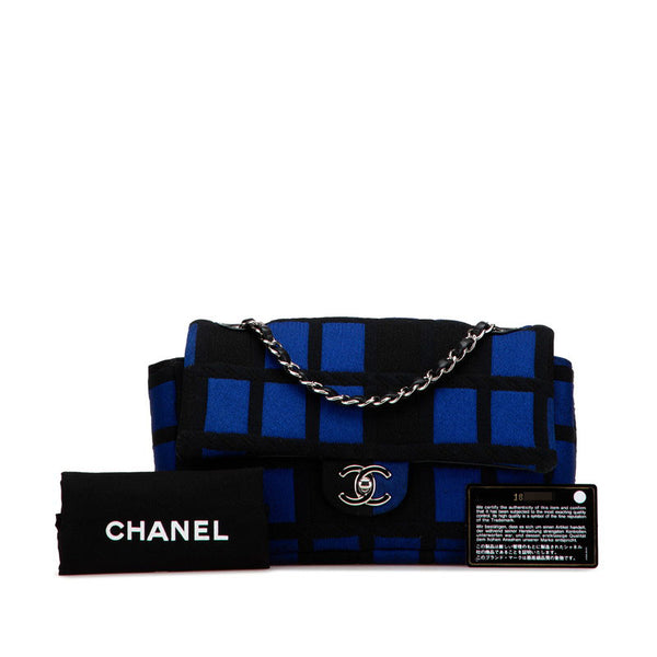 シャネル ココマーク チェーン ショルダーバッグ ハンドバッグ ブルー ブラック レザー コットンジャージ レディース CHANEL 【中古】
