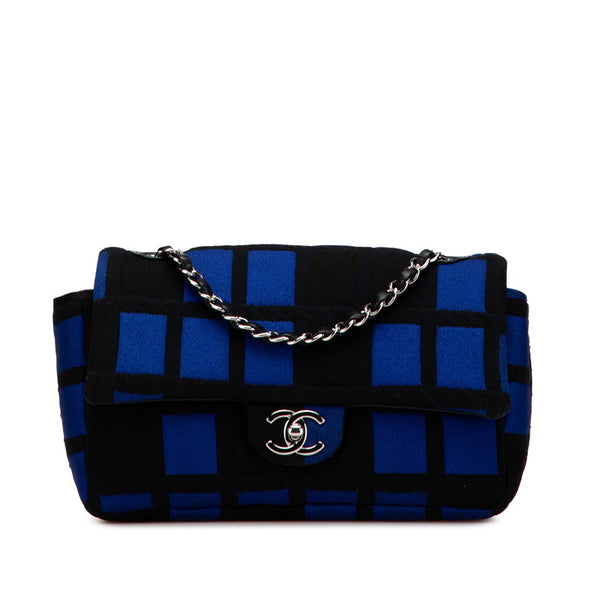 シャネル ココマーク チェーン ショルダーバッグ ハンドバッグ ブルー ブラック レザー コットンジャージ レディース CHANEL 【中古】