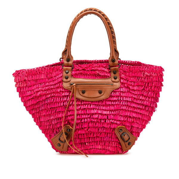 バレンシアガ ハンドバッグ かごバッグ 286990 ピンク ブラウン ラフィア レザー レディース BALENCIAGA 【中古】