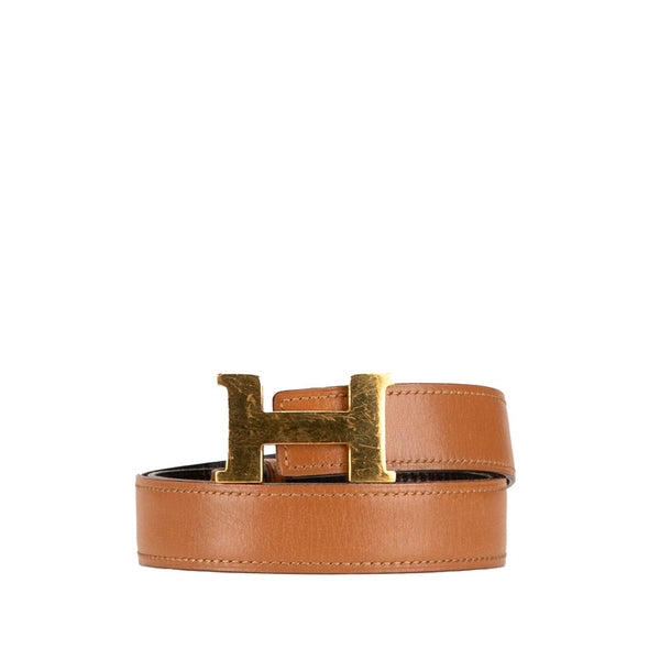 エルメス Hバックル ベルト ブラウン レザー レディース HERMES 【中古】