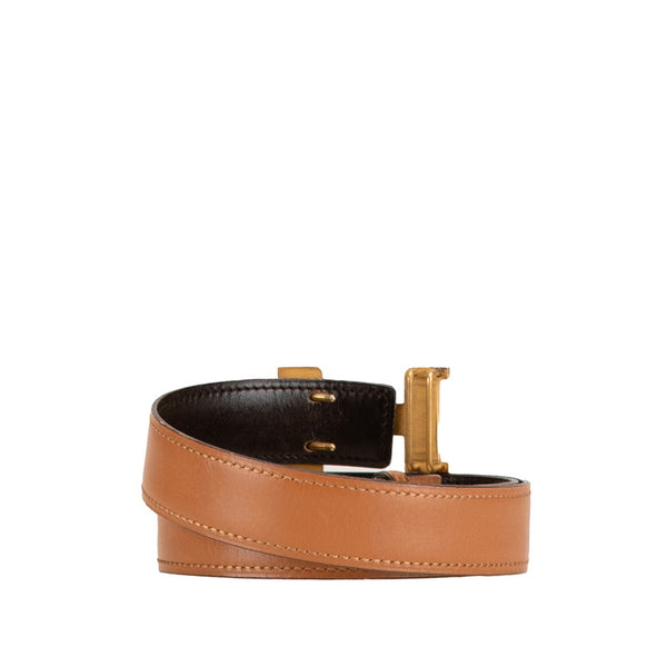 エルメス Hバックル ベルト ブラウン レザー レディース HERMES 【中古】