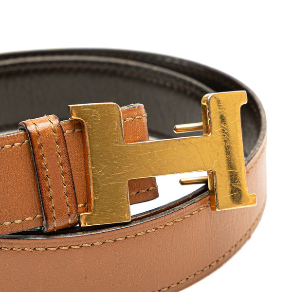 エルメス Hバックル ベルト ブラウン レザー レディース HERMES 【中古】