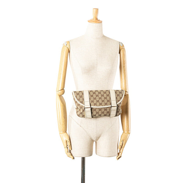 グッチ GGキャンバス ウエストバッグ ボディバッグ 145851 ベージュ ホワイト キャンバス レザー レディース GUCCI 【中古】