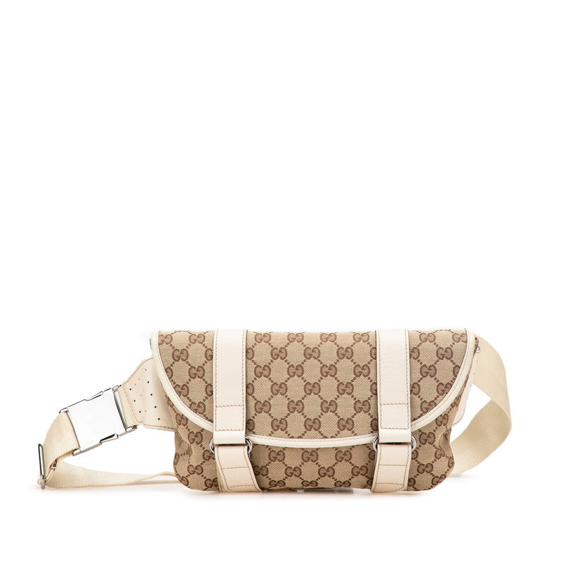 グッチ GGキャンバス ウエストバッグ ボディバッグ 145851 ベージュ ホワイト キャンバス レザー レディース GUCCI 【中古】