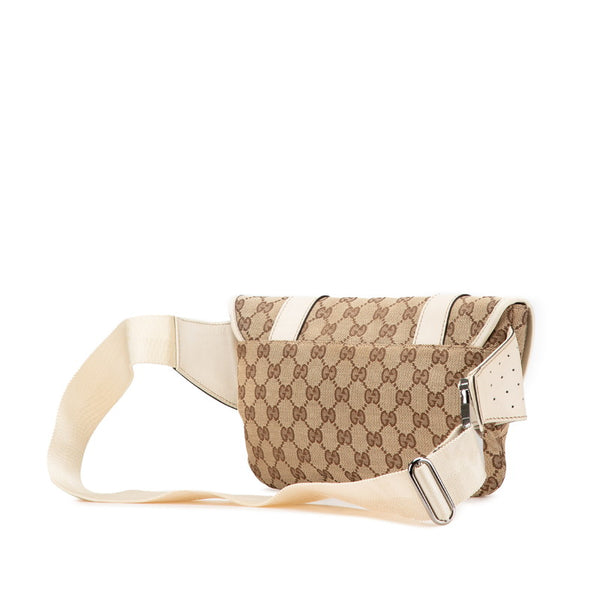 グッチ GGキャンバス ウエストバッグ ボディバッグ 145851 ベージュ ホワイト キャンバス レザー レディース GUCCI 【中古】