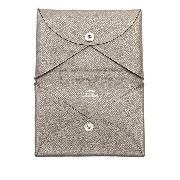 エルメス カルヴィ 名刺入れ エトゥープ ヴォーエプソン レディース HERMES 【中古】