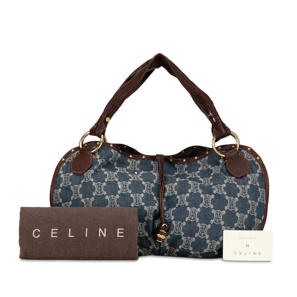 セリーヌ パリマカダム トートバッグ インディゴブルー ブラウン デニム レザー レディース CELINE 【中古】