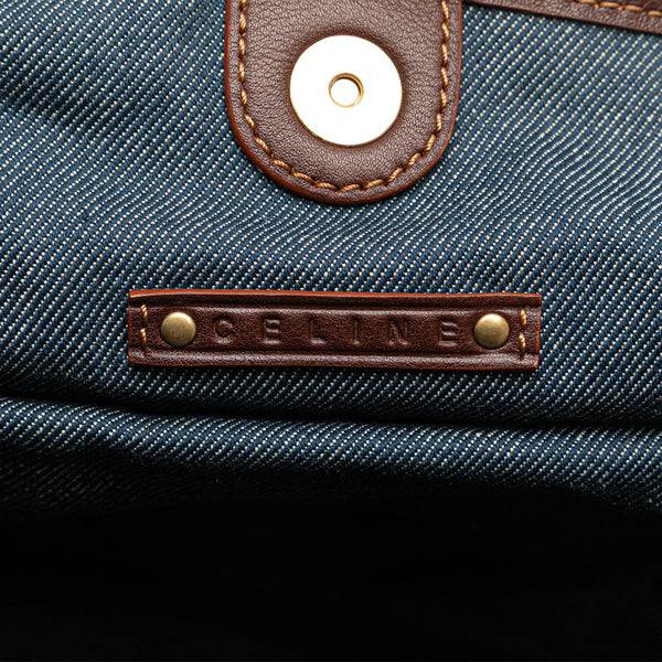 セリーヌ パリマカダム トートバッグ インディゴブルー ブラウン デニム レザー レディース CELINE 【中古】