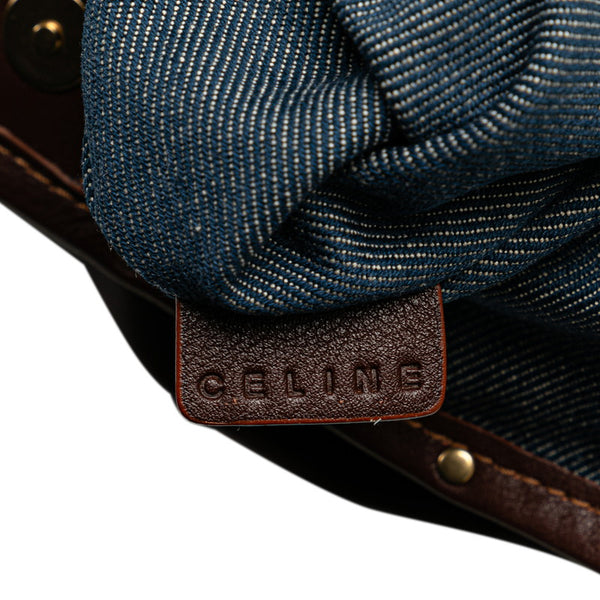 セリーヌ パリマカダム トートバッグ インディゴブルー ブラウン デニム レザー レディース CELINE 【中古】