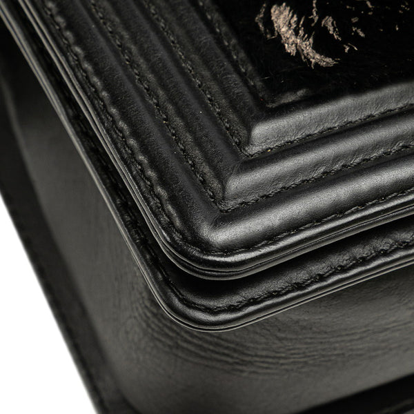 シャネル ココマーク ボーイシャネル25 斜め掛け チェーン ショルダーバッグ ブラック ラムスキン ファー レディース CHANEL 【中古】