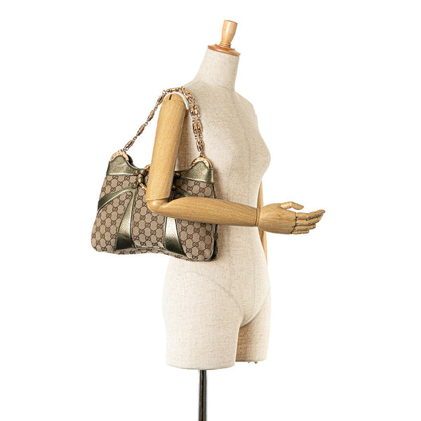 グッチ GGキャンバス チェーン ショルダーバッグ 135962 ベージュ ゴールド キャンバス レザー レディース GUCCI 【中古】