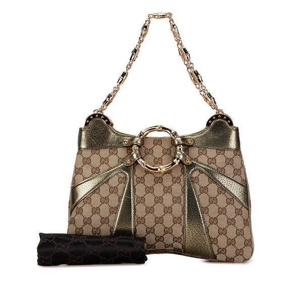 グッチ GGキャンバス チェーン ショルダーバッグ 135962 ベージュ ゴールド キャンバス レザー レディース GUCCI 【中古】