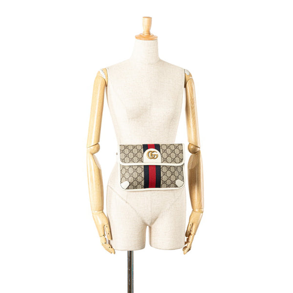 グッチ GGスプリーム シェリーライン ウエストバッグ 674081 ベージュ ホワイト PVC レザー レディース GUCCI 【中古】