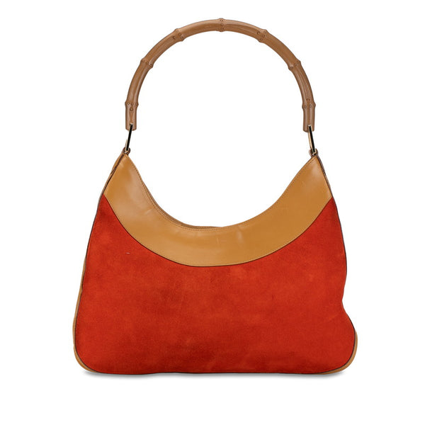 グッチ バンブー ワンショルダーバッグ ハンドバッグ 001 4062 オレンジ ブラウン スウェード レザー レディース GUCCI 【中古】