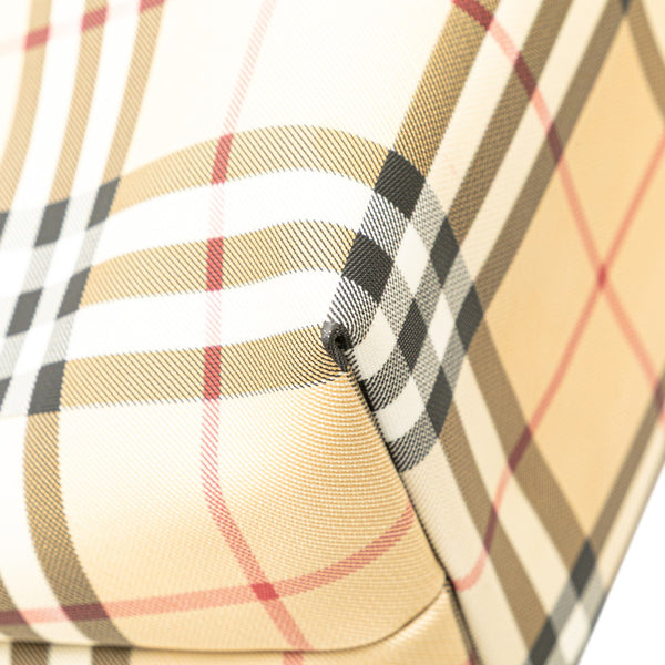 バーバリー ノバチェック ハンドバッグ トートバッグ ベージュ ブラック PVC レザー レディース BURBERRY 【中古】