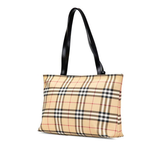 バーバリー ノバチェック ハンドバッグ トートバッグ ベージュ ブラック PVC レザー レディース BURBERRY 【中古】