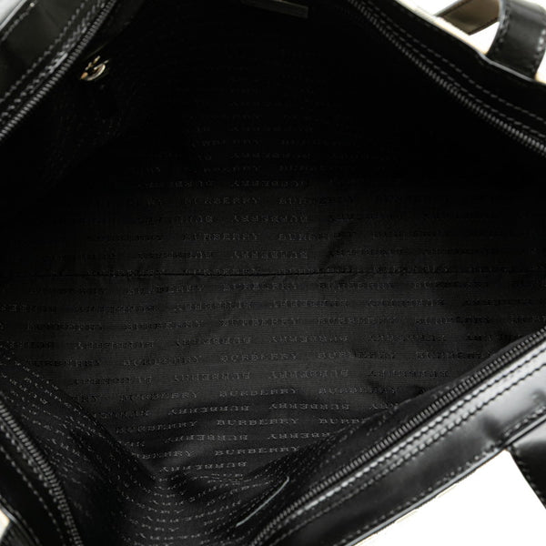 バーバリー ノバチェック ハンドバッグ トートバッグ ベージュ ブラック PVC レザー レディース BURBERRY 【中古】