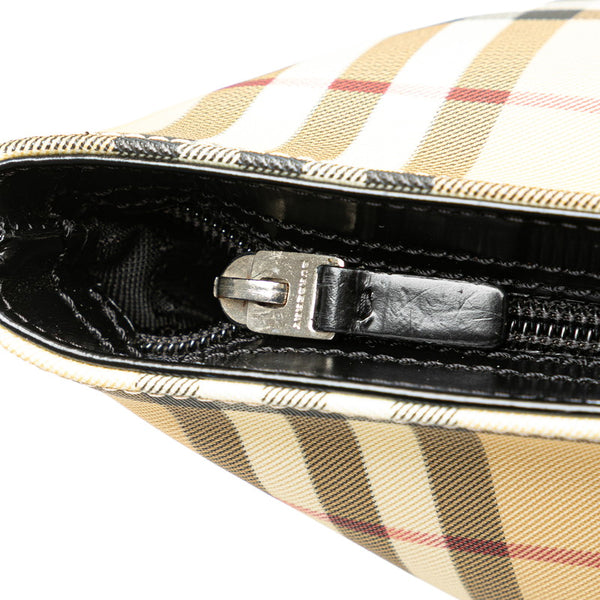 バーバリー ノバチェック ハンドバッグ トートバッグ ベージュ ブラック PVC レザー レディース BURBERRY 【中古】