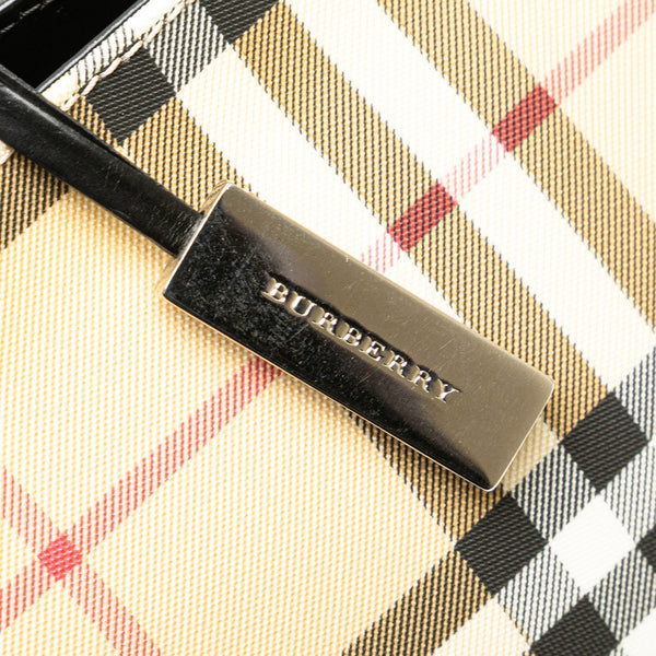 バーバリー ノバチェック ハンドバッグ トートバッグ ベージュ ブラック PVC レザー レディース BURBERRY 【中古】