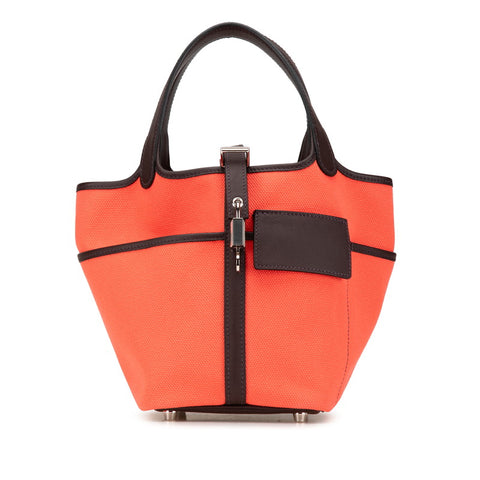 エルメス ピコタンロック カーゴPM ハンドバッグ ローズテキサス ルージュセリエ レッド スイフト トワルゴエラン レディース HERMES 【中古】