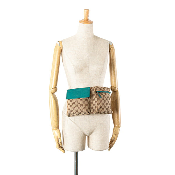 グッチ GGキャンバス ボディバッグ ウエストバッグ 28566 ベージュ グリーン キャンバス レザー レディース GUCCI 【中古】