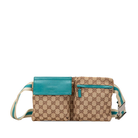 グッチ GGキャンバス ボディバッグ ウエストバッグ 28566 ベージュ グリーン キャンバス レザー レディース GUCCI 【中古】