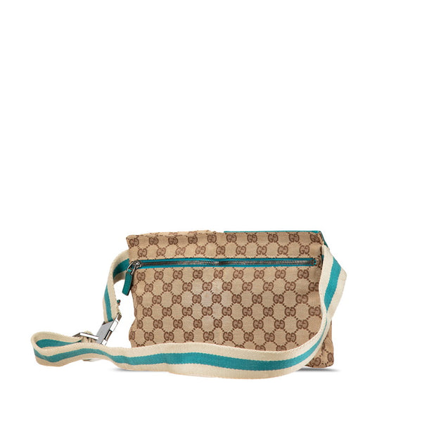 グッチ GGキャンバス ボディバッグ ウエストバッグ 28566 ベージュ グリーン キャンバス レザー レディース GUCCI 【中古】