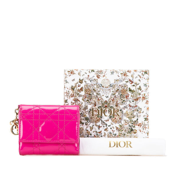 ディオール レディディオール カナージュ コンパクトウォレット ピンク エナメル レディース Dior 【中古】
