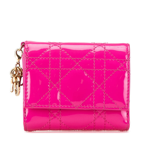ディオール レディディオール カナージュ コンパクトウォレット ピンク エナメル レディース Dior 【中古】