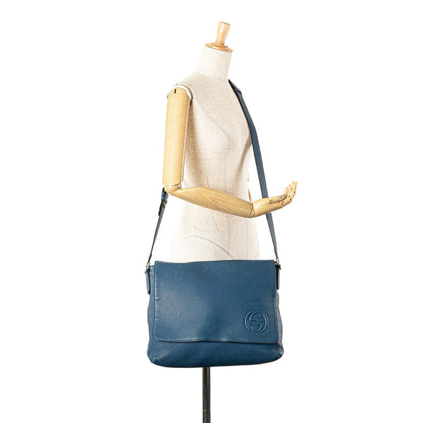 グッチ インターロッキングG 斜め掛け ショルダーバッグ 322056 ブルー レザー レディース GUCCI 【中古】