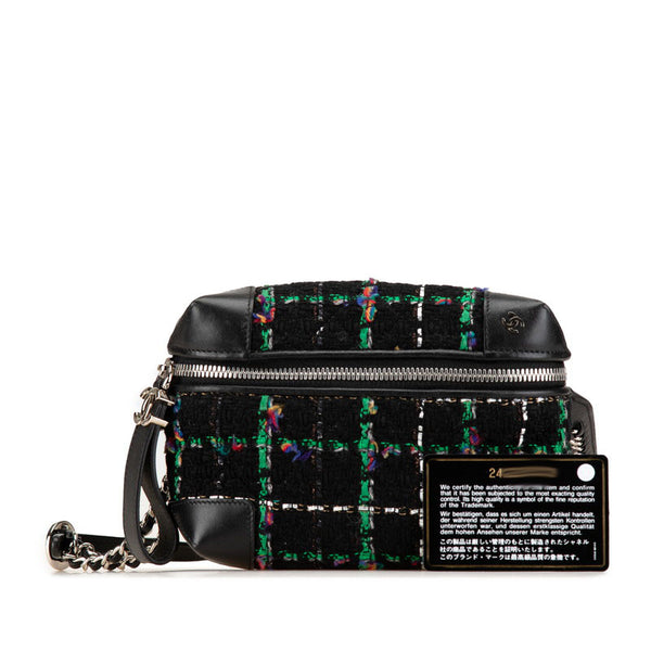 シャネル ココマーク ウエストバッグ ボディバッグ ブラック グリーン マルチカラー ツイード レザー レディース CHANEL 【中古】