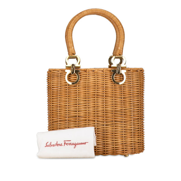 サルヴァトーレフェラガモ ガンチーニ ハンドバッグ バケットバッグ ベージュ ラフィア レディース Salvatore Ferragamo 【中古】