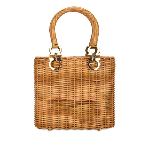 サルヴァトーレフェラガモ ガンチーニ ハンドバッグ バケットバッグ ベージュ ラフィア レディース Salvatore Ferragamo 【中古】