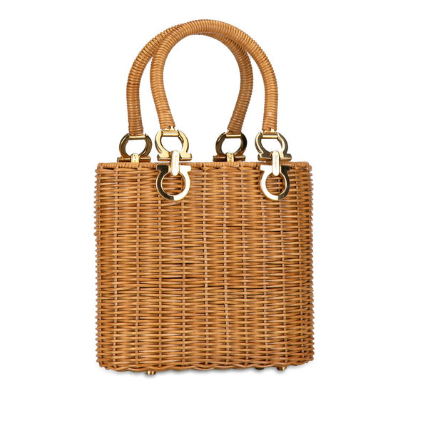 サルヴァトーレフェラガモ ガンチーニ ハンドバッグ バケットバッグ ベージュ ラフィア レディース Salvatore Ferragamo 【中古】