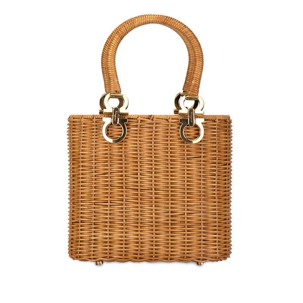 サルヴァトーレフェラガモ ガンチーニ ハンドバッグ バケットバッグ ベージュ ラフィア レディース Salvatore Ferragamo 【中古】