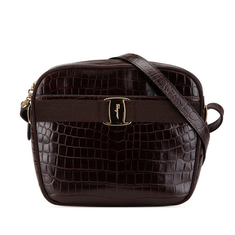 サルヴァトーレフェラガモ ヴァラ クロコ型押し 斜め掛け ショルダーバッグ ブラウン レザー レディース Salvatore Ferragamo 【中古】