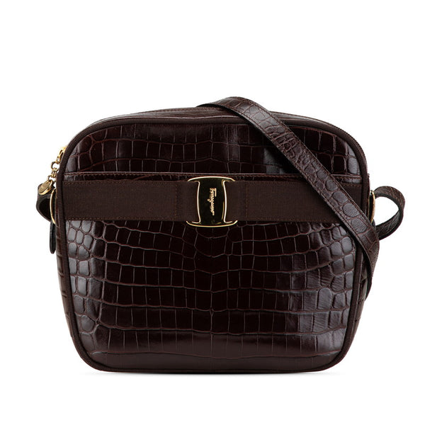 サルヴァトーレフェラガモ ヴァラ クロコ型押し 斜め掛け ショルダーバッグ ブラウン レザー レディース Salvatore Ferragamo 【中古】