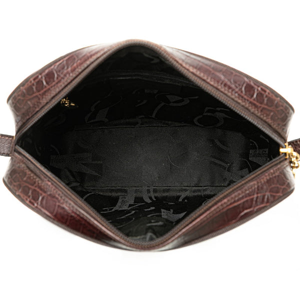 サルヴァトーレフェラガモ ヴァラ クロコ型押し 斜め掛け ショルダーバッグ ブラウン レザー レディース Salvatore Ferragamo 【中古】