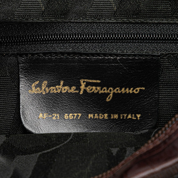 サルヴァトーレフェラガモ ヴァラ クロコ型押し 斜め掛け ショルダーバッグ ブラウン レザー レディース Salvatore Ferragamo 【中古】