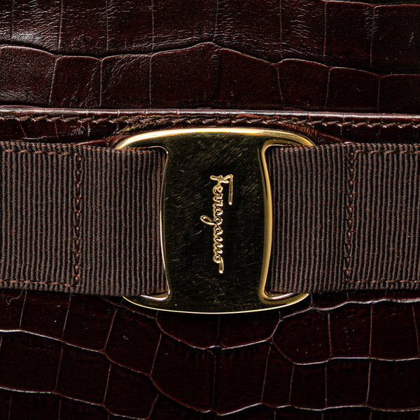 サルヴァトーレフェラガモ ヴァラ クロコ型押し 斜め掛け ショルダーバッグ ブラウン レザー レディース Salvatore Ferragamo 【中古】