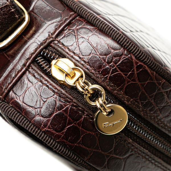 サルヴァトーレフェラガモ ヴァラ クロコ型押し 斜め掛け ショルダーバッグ ブラウン レザー レディース Salvatore Ferragamo 【中古】