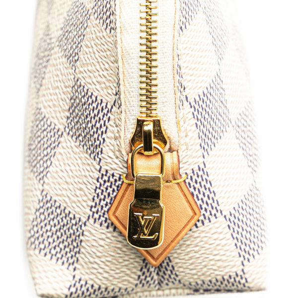ルイ ヴィトン ダミエ アズール ポシェット コスメティック ポーチ N60024 アイボリー PVC レザー レディース LOUIS VUITTON 【中古】