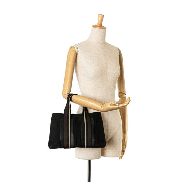 エルメス トロカホリゾンタルPM トートバッグ ブラック ブラウン キャンバス レディース HERMES 【中古】